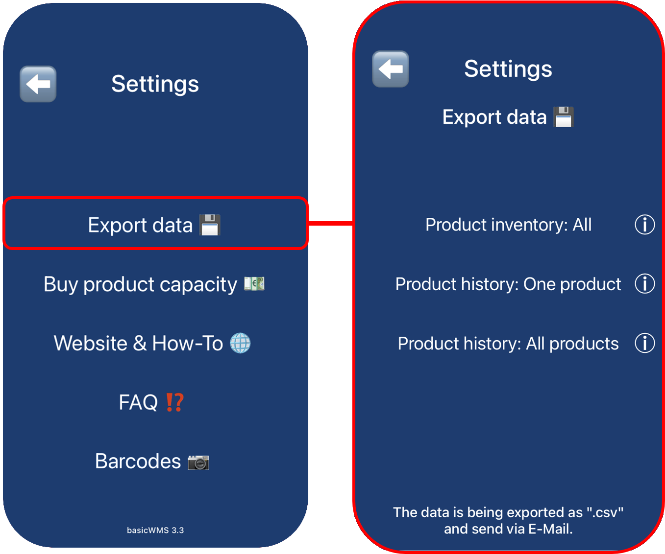 Export data out of basicWMS